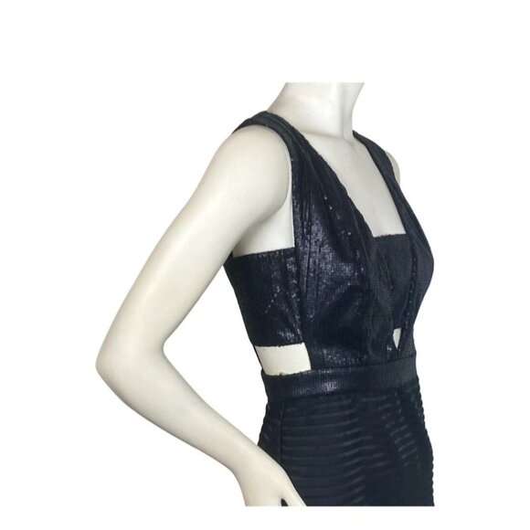 NWT Mustard Seed Cut Out Black Sequin Sheer Panel Midi Dress size Small - Picture 2 of 9